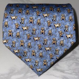 Vineyard Vines Yellow Lab Dogs Silk Men's Neck Tie Length 60" Width 4" Blue